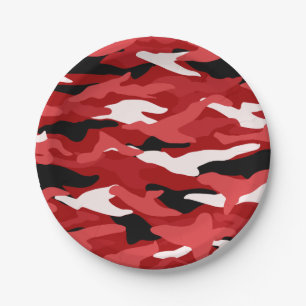 Assiettes En Carton Camouflage rouge