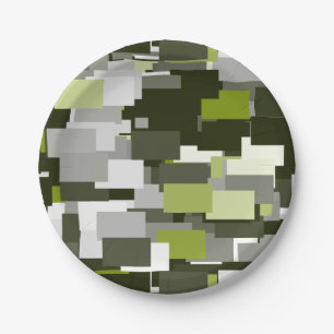 Assiettes En Carton Camouflage urbain vert gris