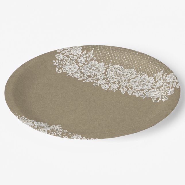 Assiettes En Carton Campagne Kraft & Ferme Maison de Lace Chic Grange (Angle)
