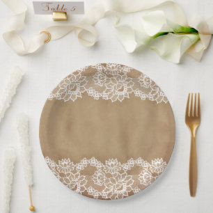 Assiettes En Carton Campagne rustique vintage beige toile de jute et d