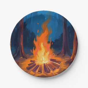 Assiettes En Carton Campfire Moon Peinture Aquarelle de la Nature