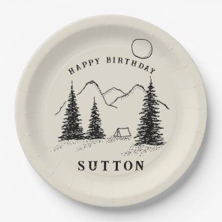 Assiettes En Carton Camping d'anniversaire personnalisé