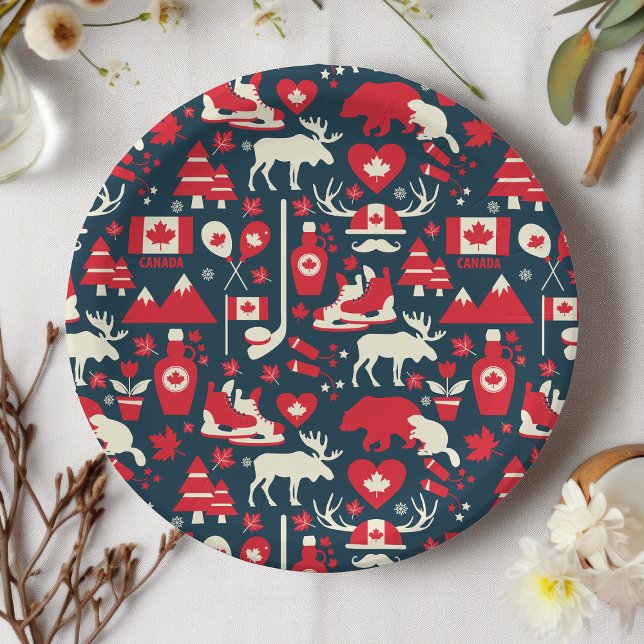 Assiettes En Carton Canada Motif canadien de l'orignal d'hiver de Noël (Créateur téléchargé)