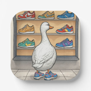 Assiettes En Carton Canard blanc faisant du lèche-vitrines pour des ba