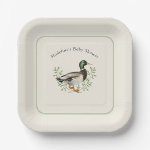 Assiettes En Carton Canard colvert Vert sauge Baby shower vintage