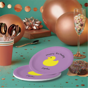 Assiettes En Carton Canard jaune joyeux anniversaire couleur violette