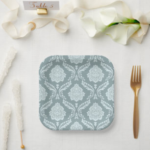 Assiettes En Carton Canard Rococo Motif Damask Œuf Bleu + Papier Sarce