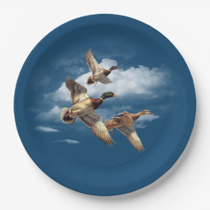 Assiettes En Carton Canards Mallard Sur Bleu