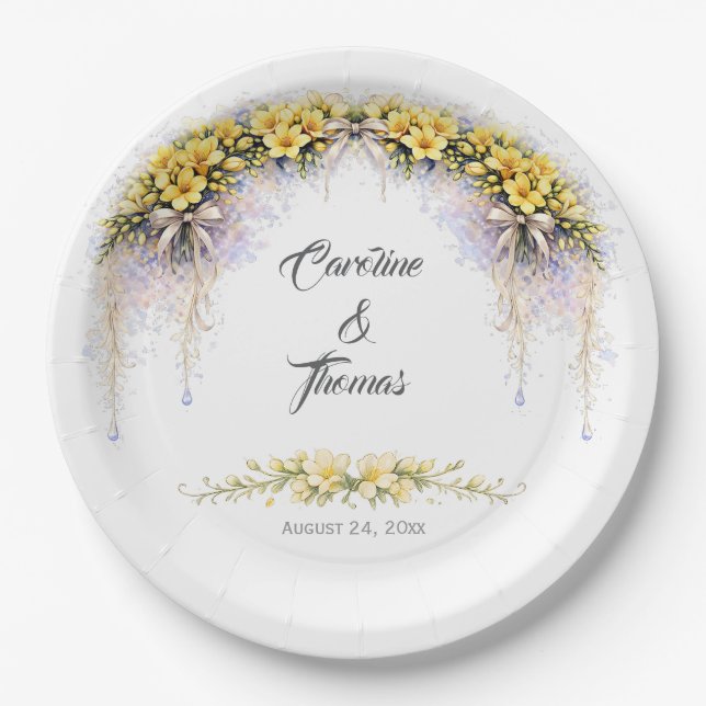 Assiettes En Carton Canary Yellow Romantic Freesia  Floral Wedding (Devant)