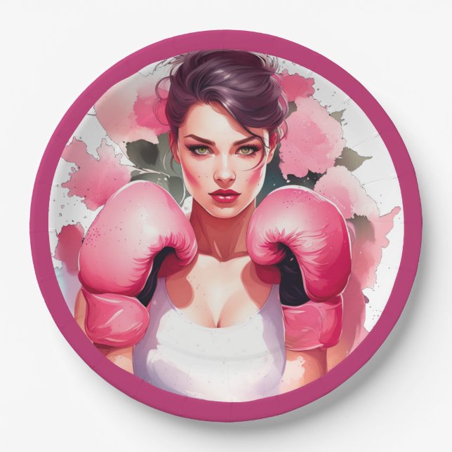 Assiettes En Carton Cancer du sein rose et relativement floral (Devant)