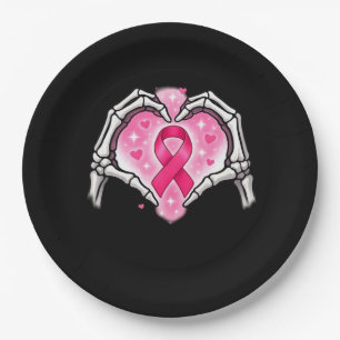 Assiettes En Carton Cancer du sein Squelette Coeur de la main Signal r