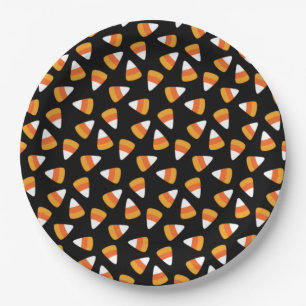 Assiettes En Carton Candy Corn Halloween noir et orange