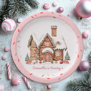 Assiettes En Carton "Candy Gingerbread Maison rose Anniversaire