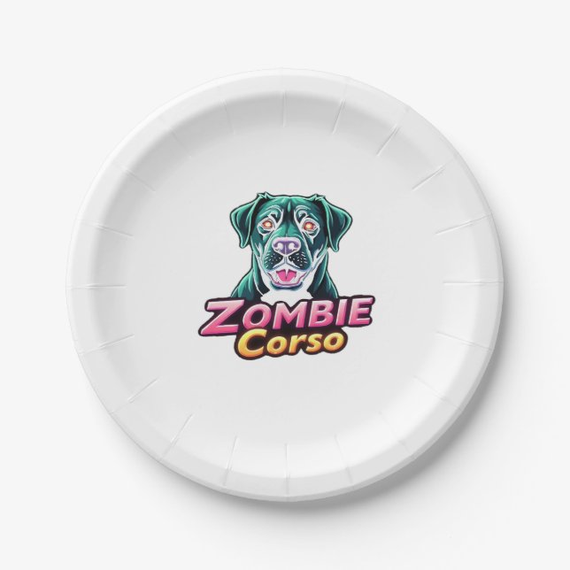 Assiettes En Carton Cane Corso Italien Mastiff Chien Zombie Halloween  (Devant)