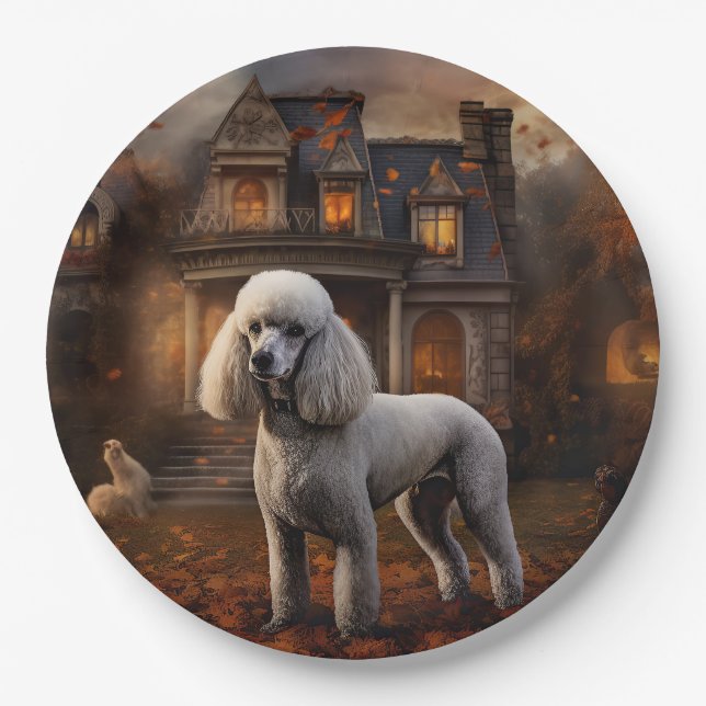 Assiettes En Carton Caniche Halloween Épouvantable (Devant)