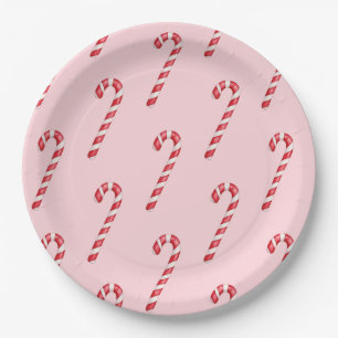 Assiettes En Carton Canne de bonbon rayures rouges et blanches sur fon