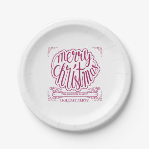 Assiettes En Carton Canneberge rouge, rétros vacances de typographie