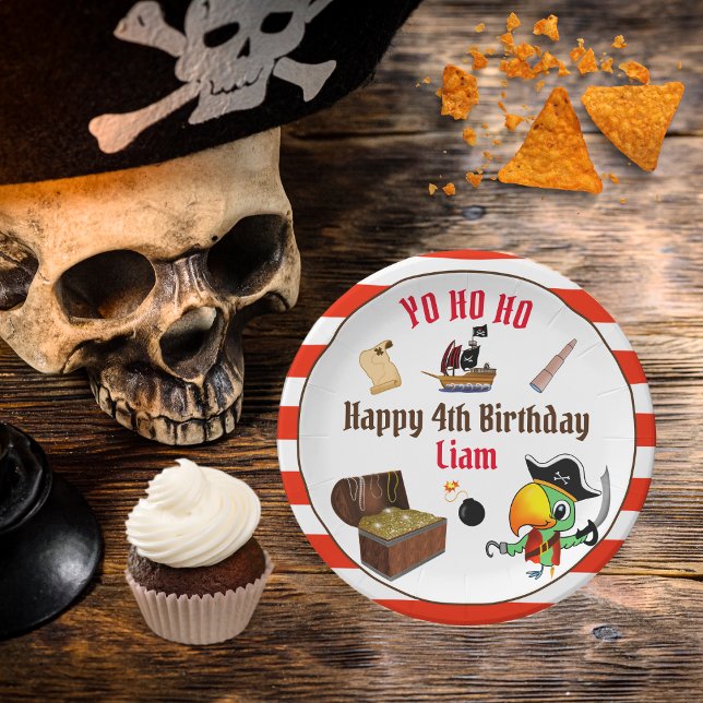 Assiettes En Carton Capitaine Parrot Trésor Pirate Boy's Birthday (Créateur téléchargé)