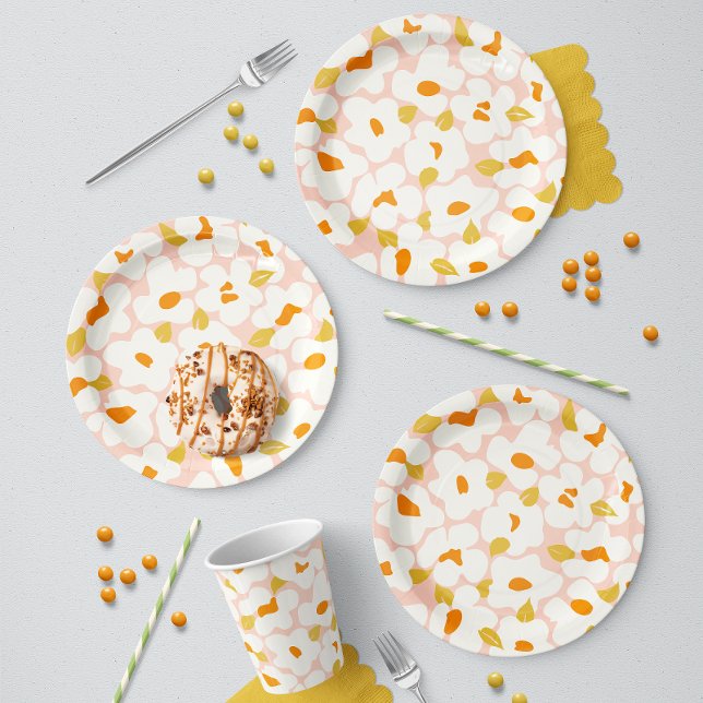 Assiettes En Carton Caprice de Pétales Rose Blanc (Créateur téléchargé)