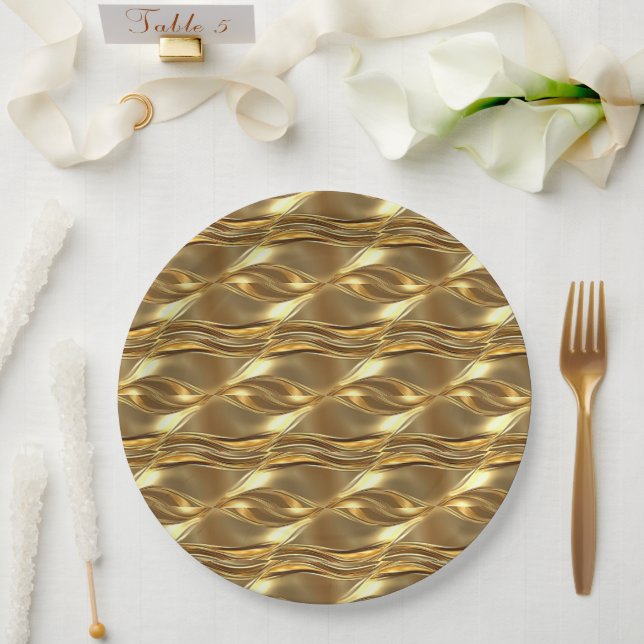 Assiettes En Carton Captivating gold pattern (Mariage)