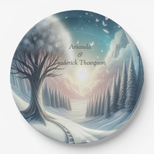 Assiettes En Carton Capturer Art Hiver Scène & Cristaux de neige et de