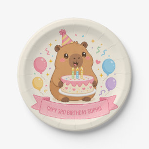 Assiettes En Carton Capybara Capy 3e Anniversaire Fille Nom Ruban Rose