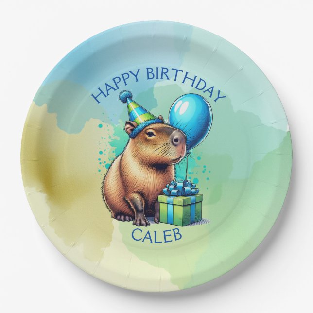 Assiettes En Carton  Capybara Themed Boy's Birthday Party Personalized (Devant)