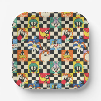 Assiettes En Carton Caractères LOONEY TUNES™ sur Checker noir et blanc