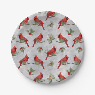 Assiettes En Carton Cardinaux d'hiver et plaque en papier de pin