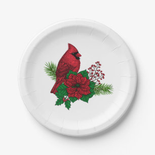 Assiettes En Carton Cardinaux rouges sur décoration de Noël
