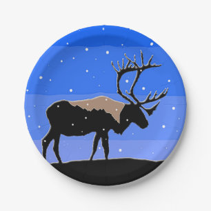 Assiettes En Carton Caribou en hiver - Art original de la faune