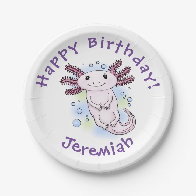 Assiettes En Carton Caricature axolotl rose adorable (Devant)