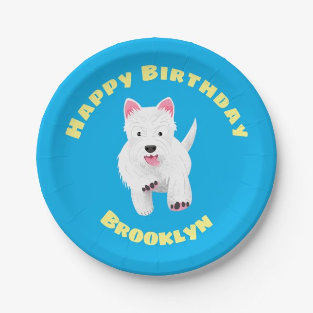 Assiettes En Carton Caricature blanche de terrier de l'ouest (Devant)