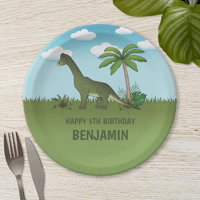 Assiettes En Carton Caricature Brachiosaurus Dinosaur Anniversaire de  (Créateur téléchargé)