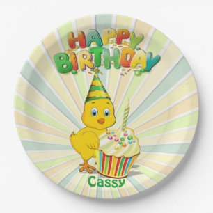 Assiettes En Carton Caricature colorée pour poulet d'anniversaire
