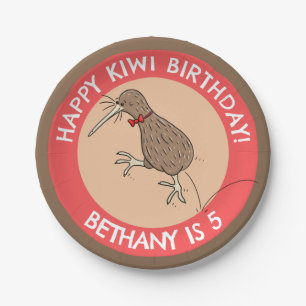Assiettes En Carton Caricature d'anniversaire d'oiseau kiwi personnali