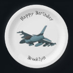 Assiettes En Carton Caricature d'avion de chasse militaire<br><div class="desc">Pour les fans d'avions de chasse. Cette conception présente un jet militaire en dessin animé.</div>