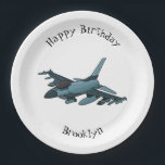 Assiettes En Carton Caricature d'avion de chasse militaire<br><div class="desc">Pour les fans d'avions de chasse. Cette conception présente un jet militaire en dessin animé.</div>