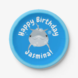 Assiettes En Carton Caricature de bulles de dauphins joyeux