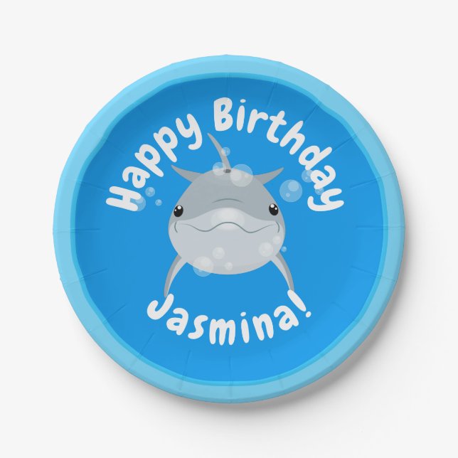 Assiettes En Carton Caricature de bulles de dauphins joyeux (Devant)