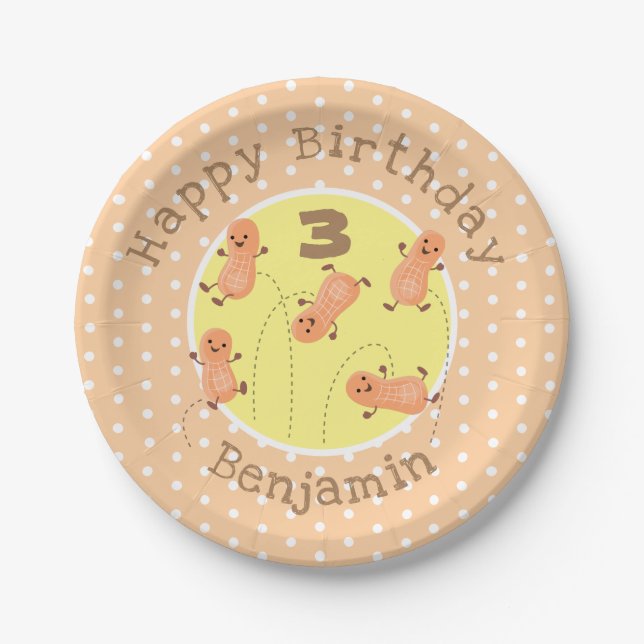 Assiettes En Carton Caricature de cacahuètes joyeux sautillant (Devant)