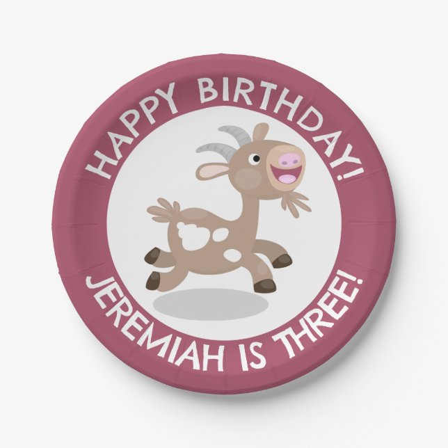 Assiettes En Carton Caricature de chèvre billy Cute anniversaire perso (Devant)