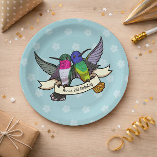 Assiettes En Carton Caricature de colibris colorés pour la fête d'anni
