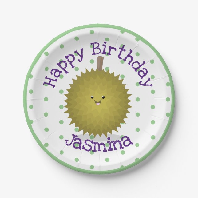 Assiettes En Carton Caricature de durian joyeux (Devant)