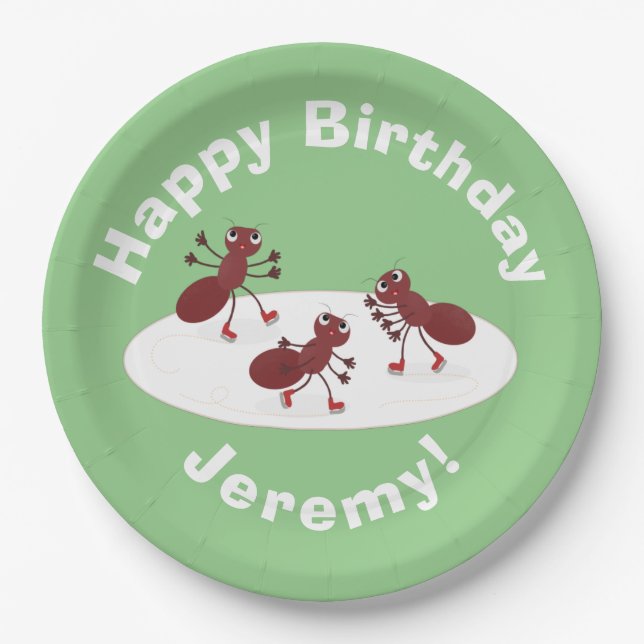 Assiettes En Carton Caricature de patinage sur glace de Happy red four (Devant)