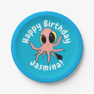 Assiettes En Carton Caricature de poulpe de bébé mignonne et cheeky