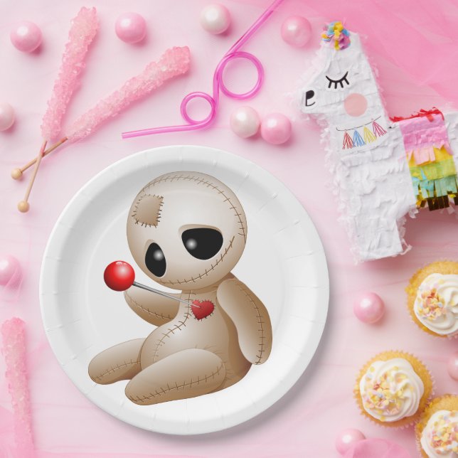 Assiettes En Carton Caricature de poupée vaudou en amour (Fête)