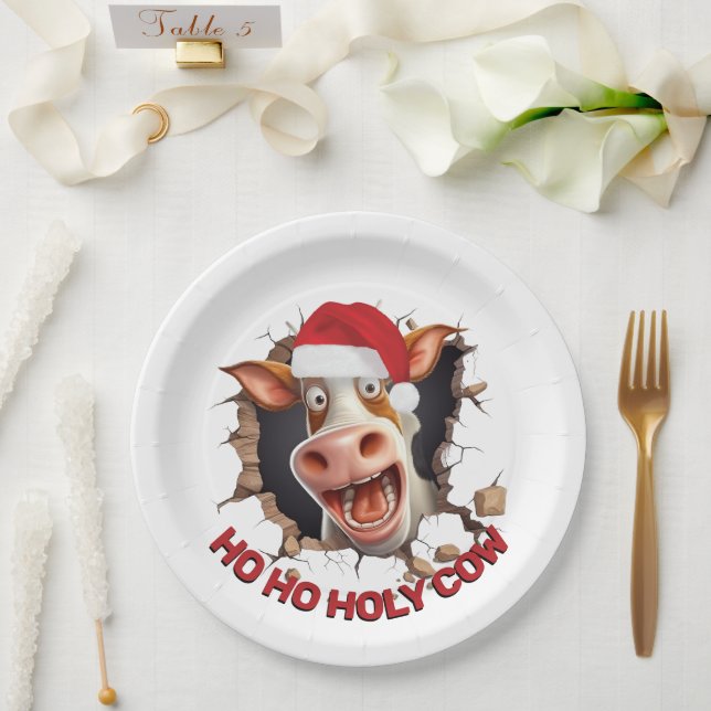 Assiettes En Carton Caricature de vache de père Noël face humoristique (Mariage)