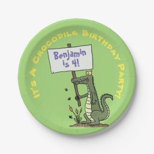 Assiettes En Carton Caricature d'humour de crocodile vert mignon et dr