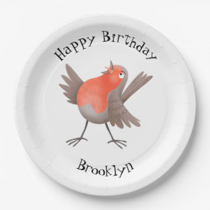 Assiettes En Carton Caricature d'oiseau rouge chantant mignon
